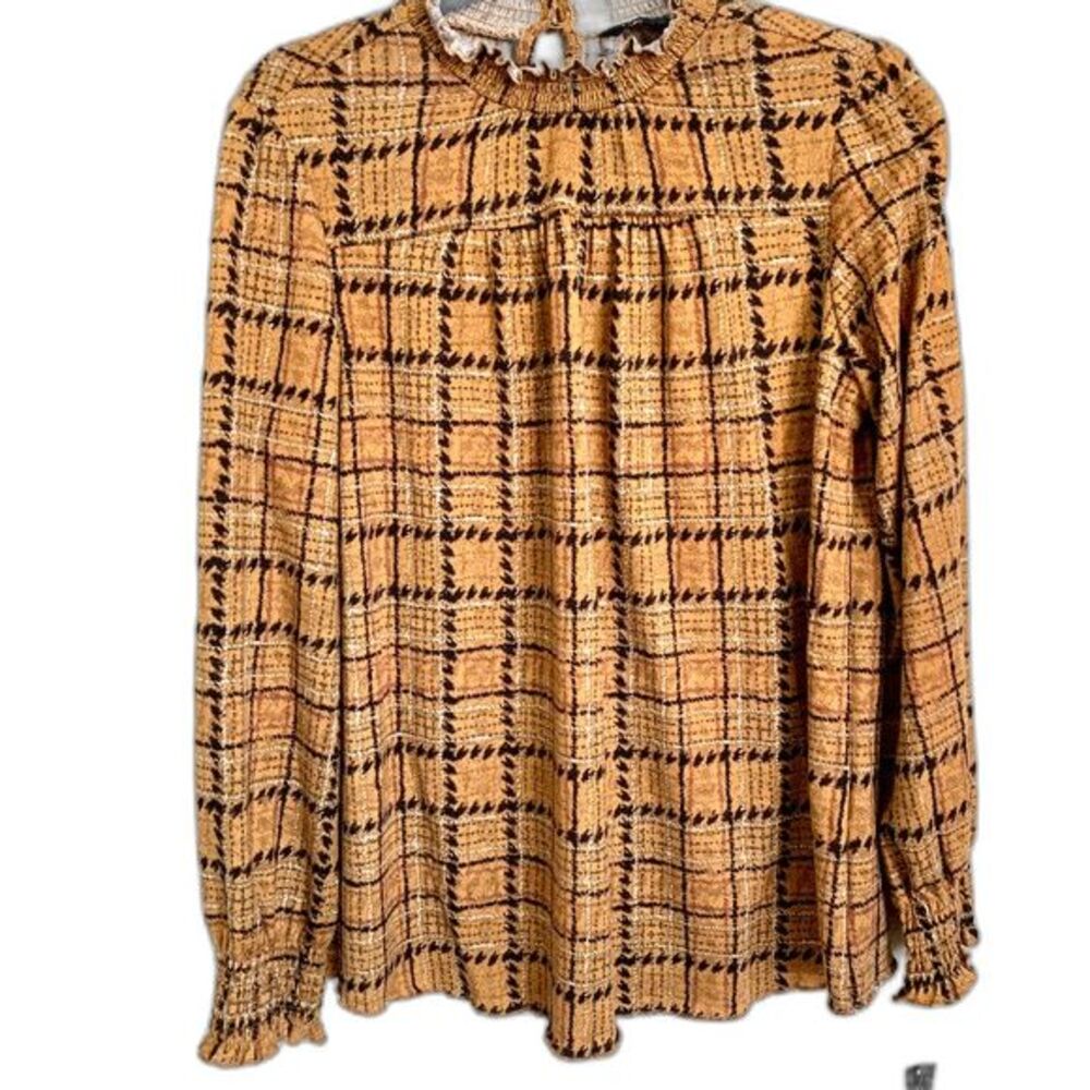 Zac  Rachel dark bronze top women pleated long sleeve top size S boho business